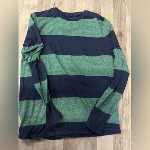 Prince & Fox Men’s Medium Green‎ Navy Striped Long Sleeve Crewneck Shirt Casua